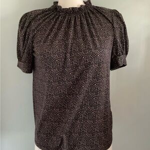 Adrianna Papell Black and Brown speckled mock neck casual top
